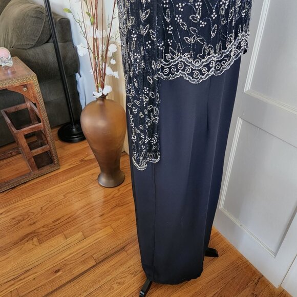 Stenay Vintage Navy Blue Evening Dress with Beaded, Shear Jacket Sz 12 - Picture 7 of 13